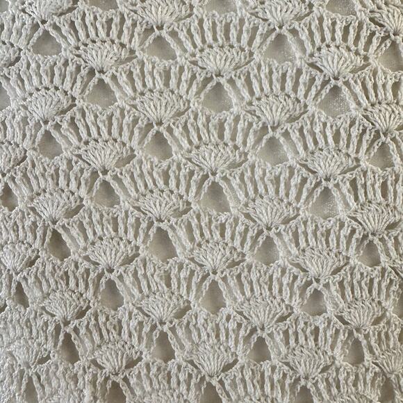 Y2K Coquette Cottagecore 3 Sisters Crochet Open Knit Ruffled Cardigan White LG - Picture 8 of 8